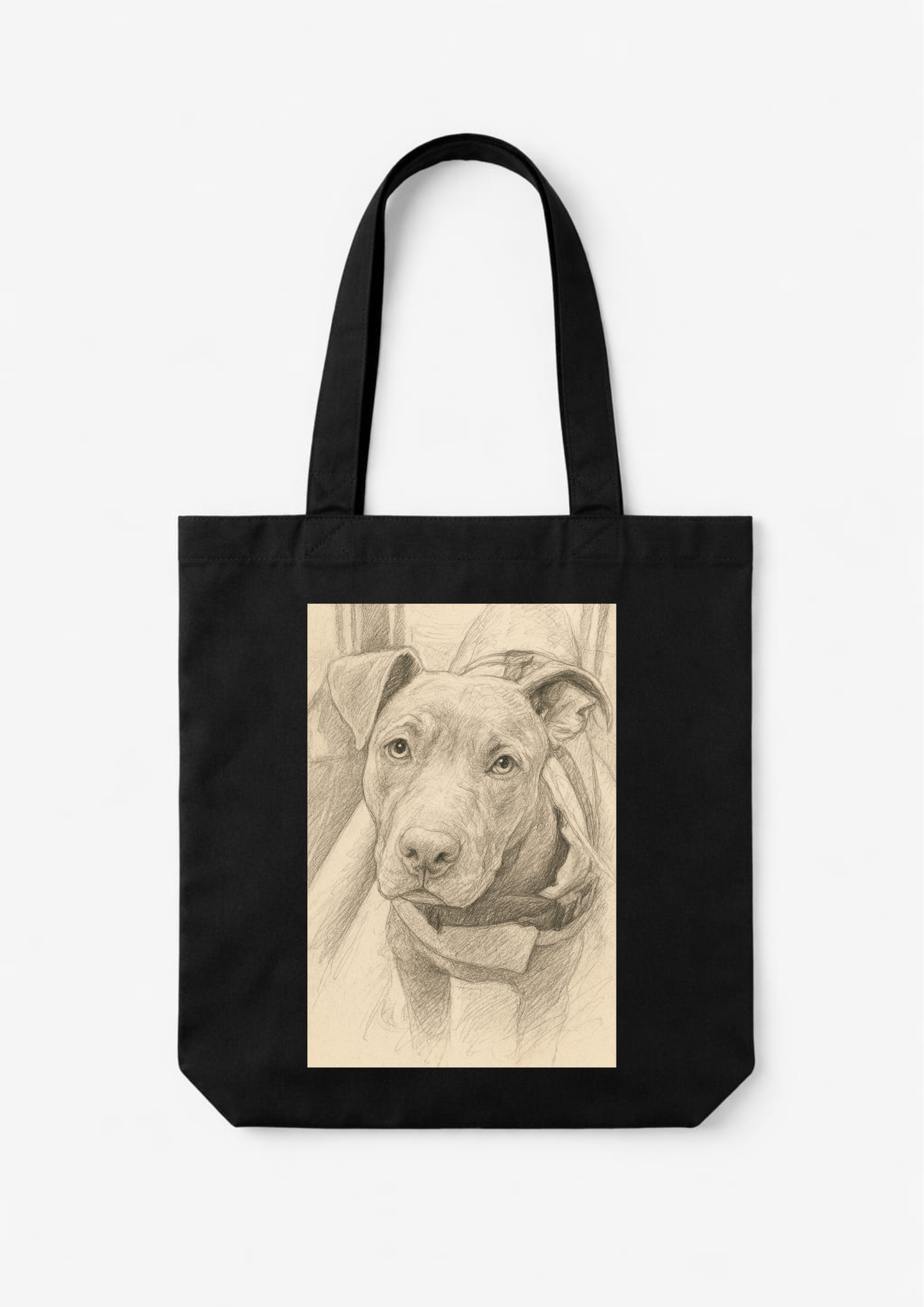 תיק בד שחור עם איור כלב