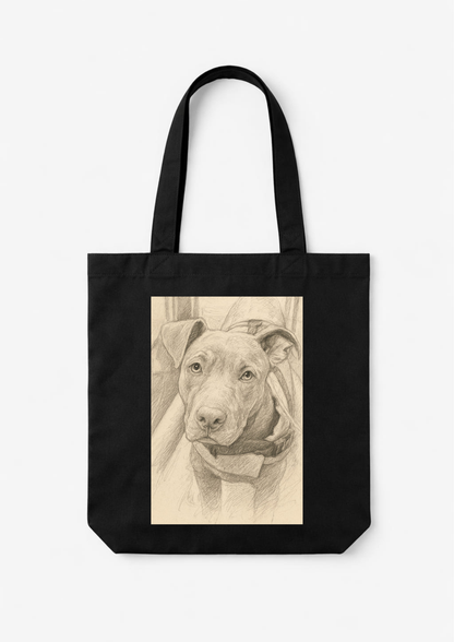 תיק בד שחור עם איור כלב