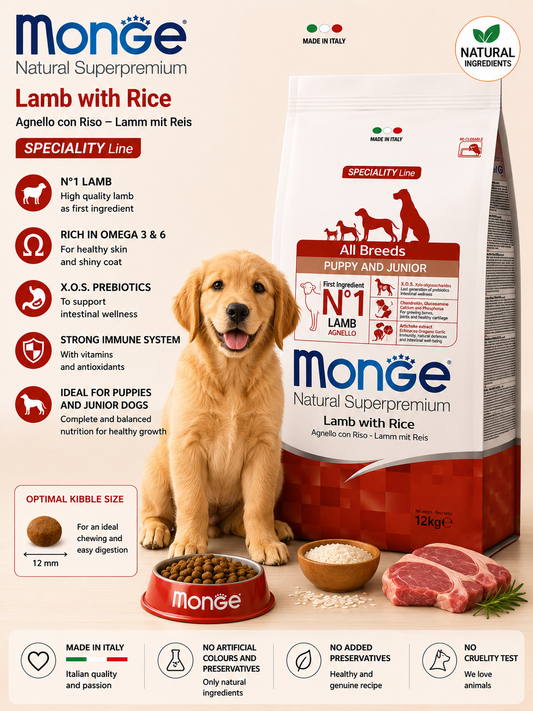🐶 Monge Natural Superpremium Lamb with Rice Puppy & Junior