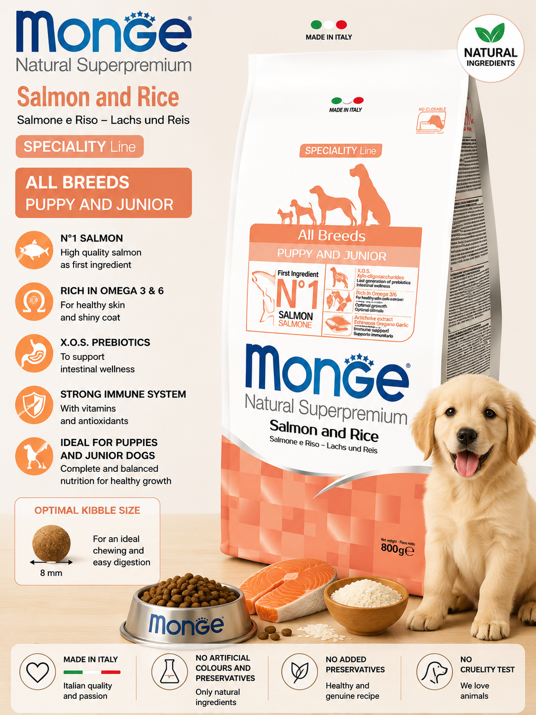 🐶 Monge Natural Superpremium Salmon & Rice Puppy & Junior