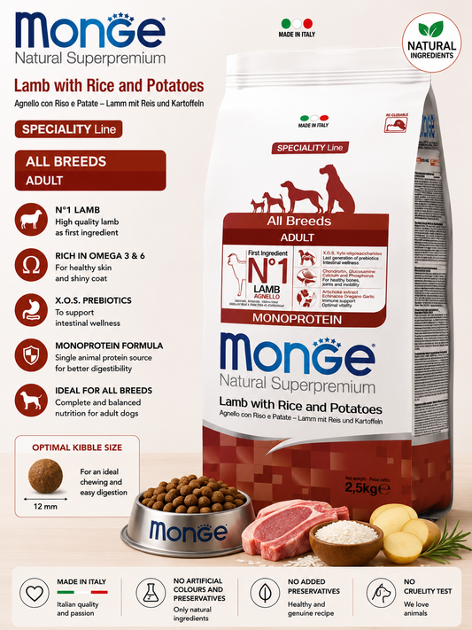 🐶 Monge Natural Superpremium Lamb with Rice & Potatoes Monoprotein Adult
