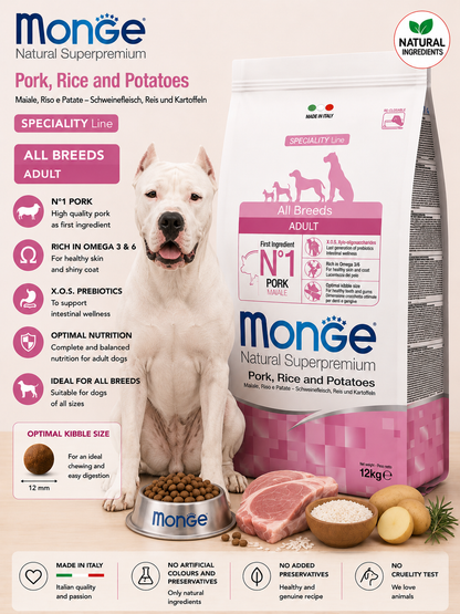 🐶 Monge Natural Superpremium Pork, Rice & Potatoes All Breeds Adult