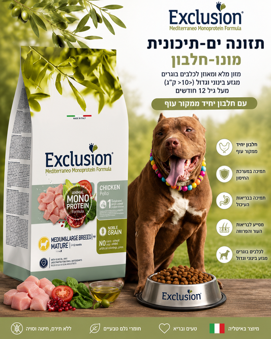 🐾 Exclusion Chicken Senior – מזון יבש לכלבים מבוגרים מגזע בינוני וגדול 🐶🐔