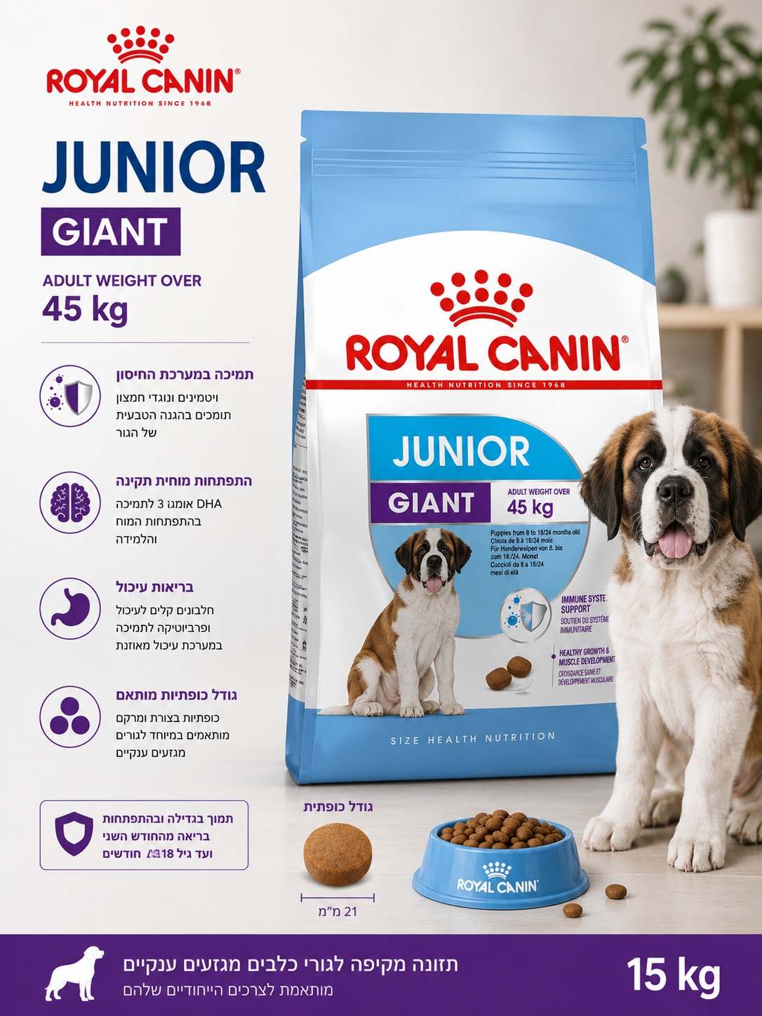 🐶 Royal Canin Giant Junior 15KG לגורי כלבים מגזעי ענק