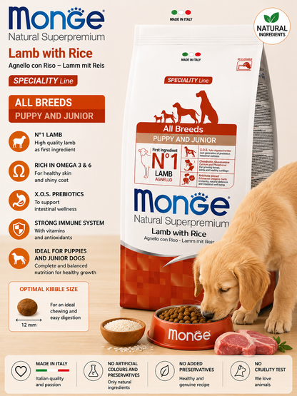 🐶 Monge Natural Superpremium Lamb with Rice Puppy & Junior