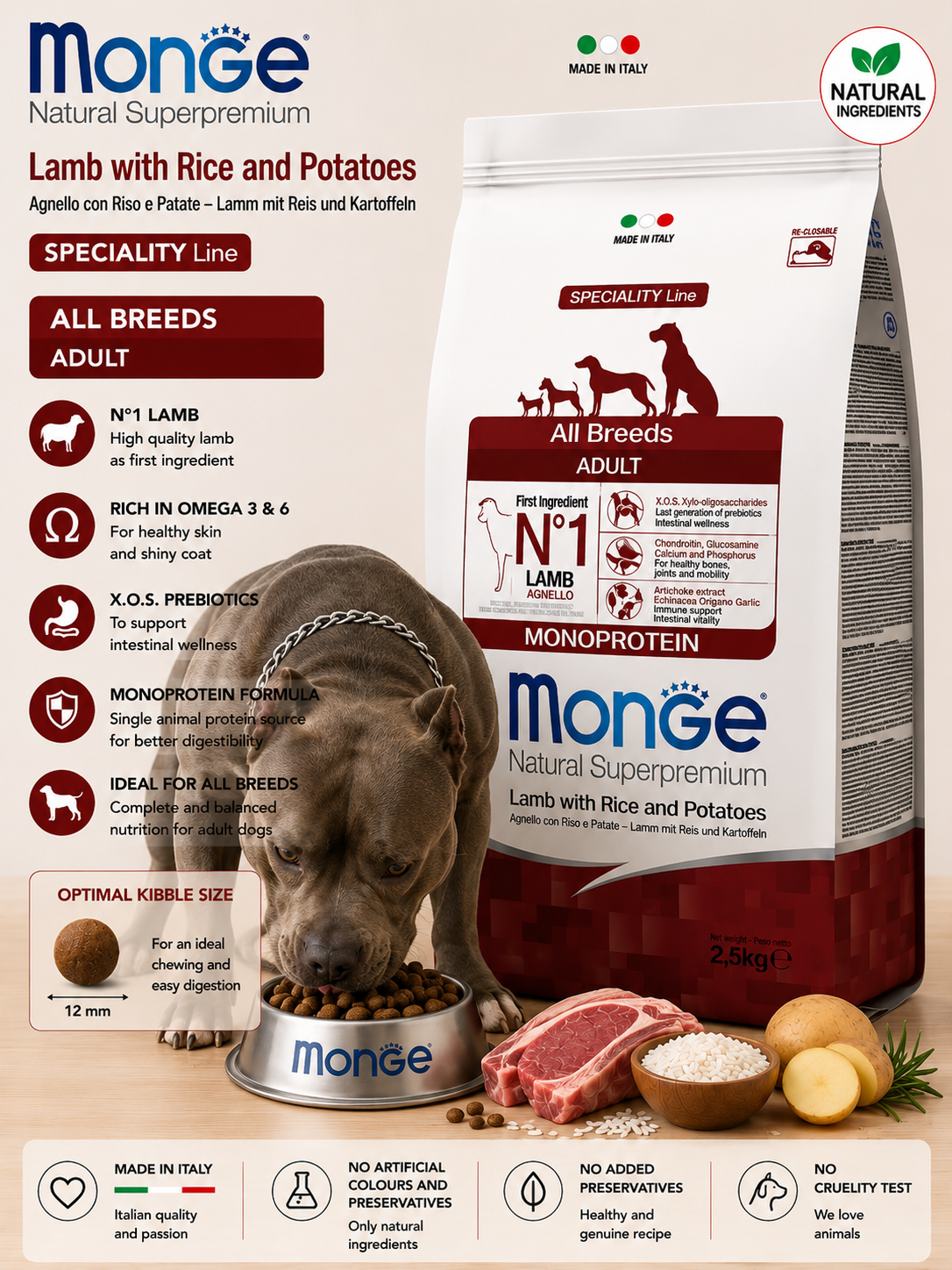 🐶 Monge Natural Superpremium Lamb with Rice & Potatoes Monoprotein Adult