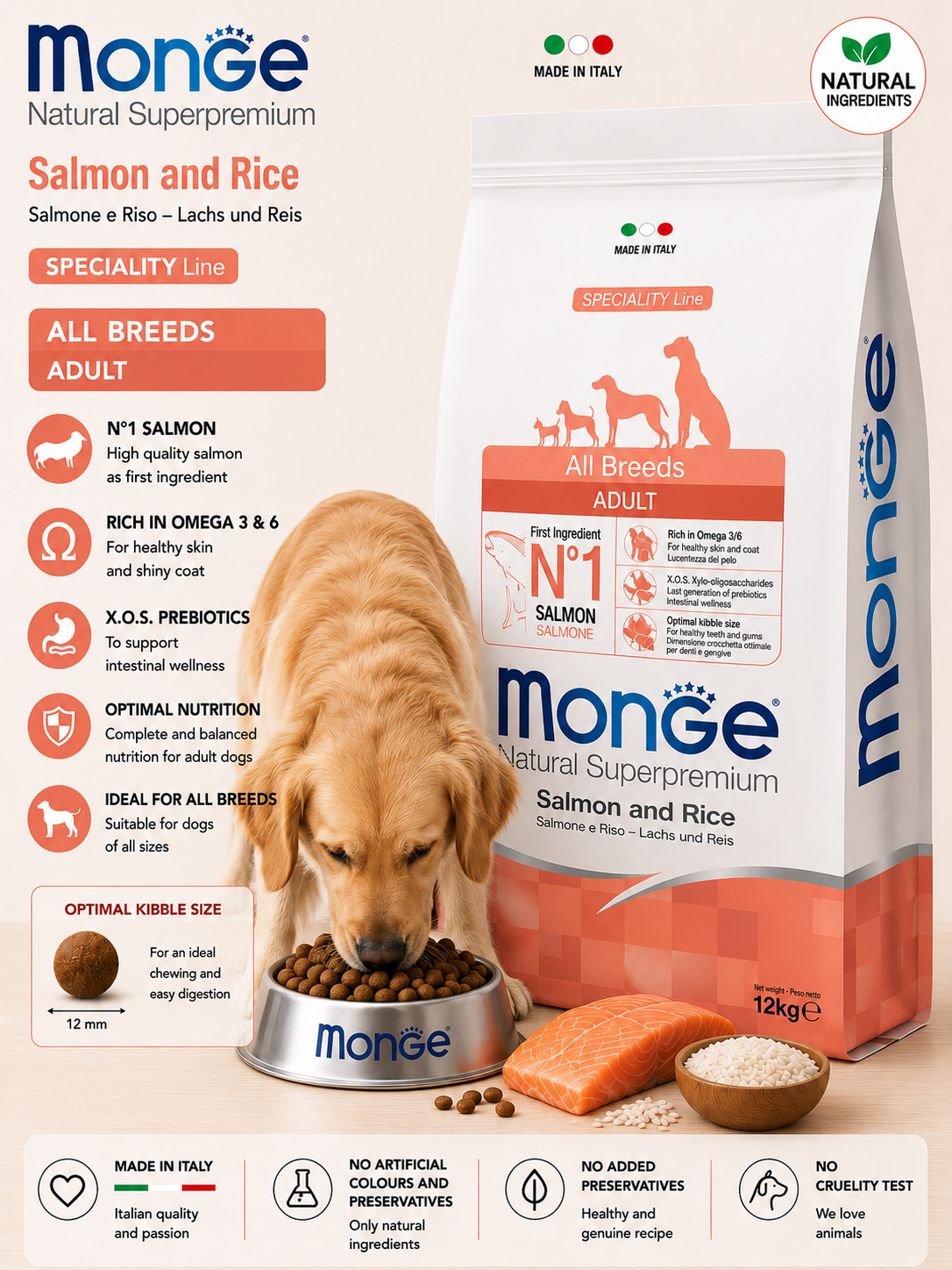 🐶 Monge Natural Superpremium Salmon & Rice All Breeds Adult