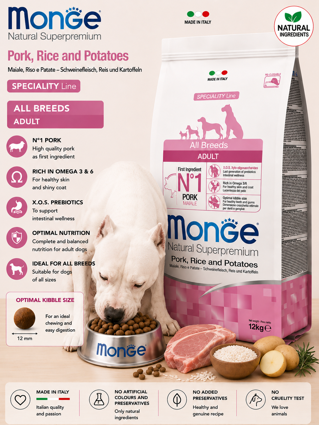 🐶 Monge Natural Superpremium Pork, Rice & Potatoes All Breeds Adult