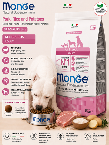🐶 Monge Natural Superpremium Pork, Rice & Potatoes All Breeds Adult