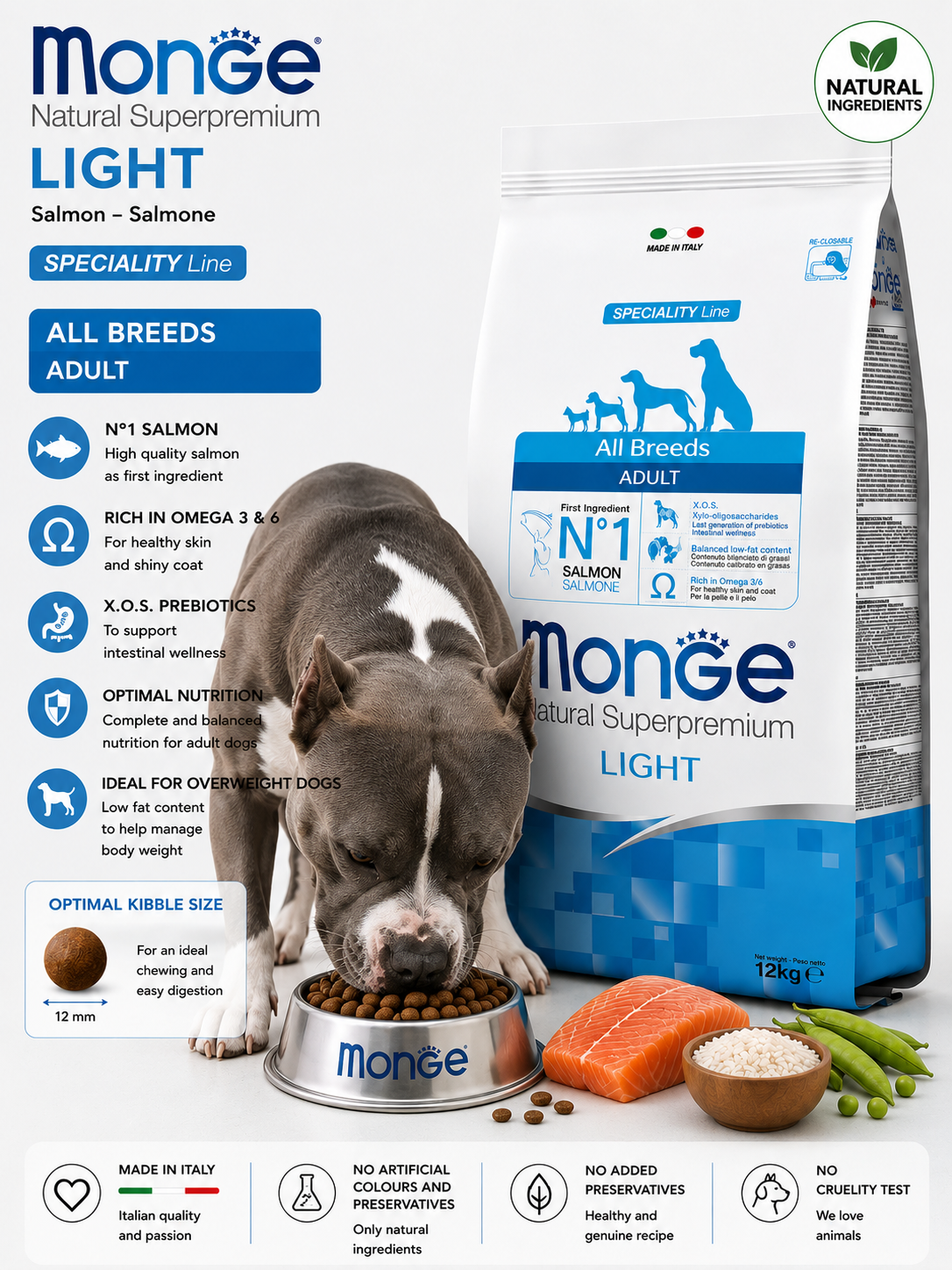 🐶 Monge Natural Superpremium LIGHT Salmon All Breeds Adult