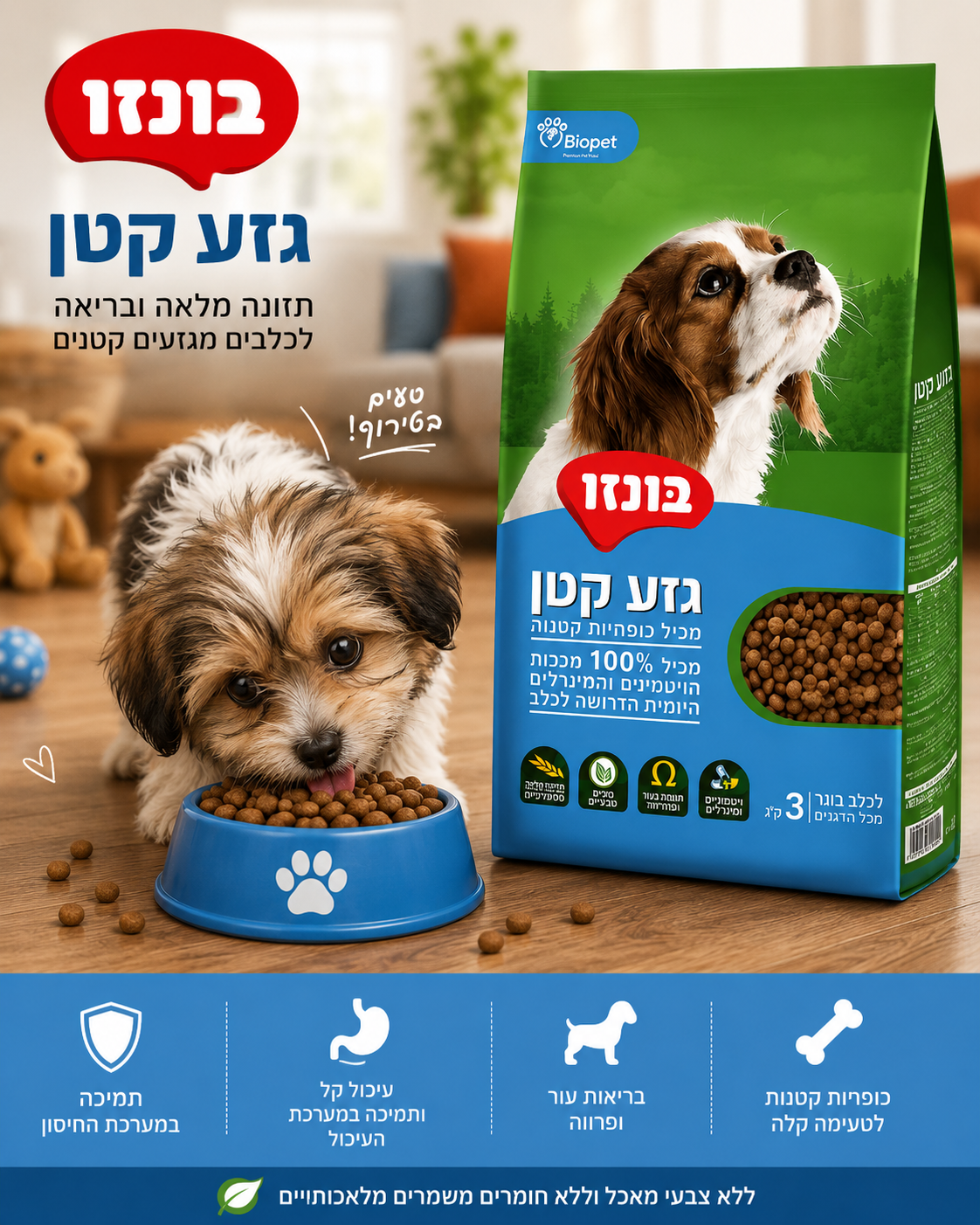 🐶 בונזו גזע קטן – מזון יבש מלא לכלבים מגזעים קטנים